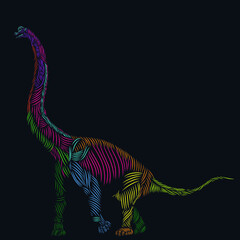 the brontosaurus dino line pop art potrait colorful logo design with dark background © Christosign