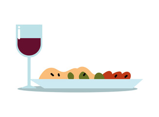 wine cup and food plate vector design