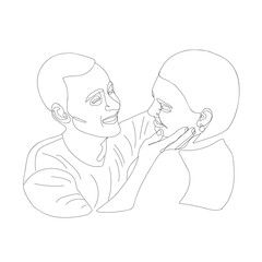 Beautiful couple line art. The concept of love, happiness. A man hugs a woman..Trendy hand drawn vector isolated illustration.For posters,templates for social networks,magazine,business cards