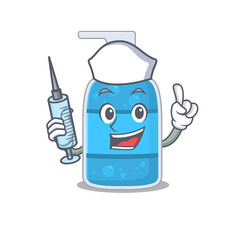 Hand wash gel humble nurse mascot design with a syringe