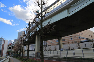 川越街道沿いの高速道路と池袋の風景