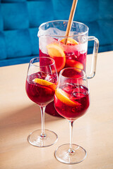 cold sangria with fresh fruits and berries