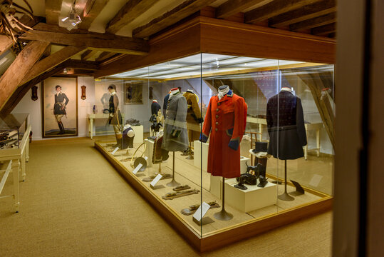 SENLIS, FRANCE - APRIL 1, 2018: Retro uniforms in the Museum of the Hunts in Senlis, Oise department, France