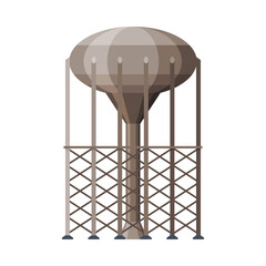 Modern Metal Water Tower Industrial Construction, Countryside Life Object Flat Vector Illustration on White Background