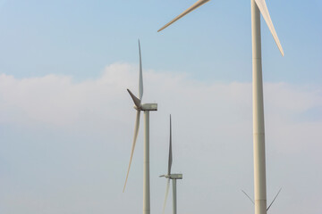 Wind turbines for electric power production. Green ecological power energy generation.