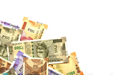 New Indian money over white isolated background, Indian Currency, Rupee, Indian Rupee,Indian Money, Business, finance, investment, saving and corruption concept - Image