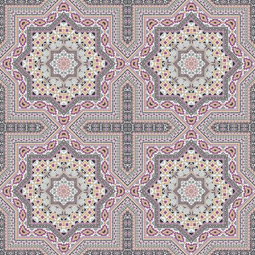 Elegant moroccan zellige tile seamless ornament. Ethnic geometric vector patchwork. Curtains print design. Stylish moroccan zellige tilework repetitive pattern. Floor decor graphic design.