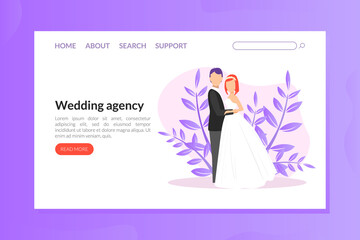 Wedding Agency Landing PageTemplate, Wedding Party Planning Service Website, Homepage or Mobile App Vector Illustration