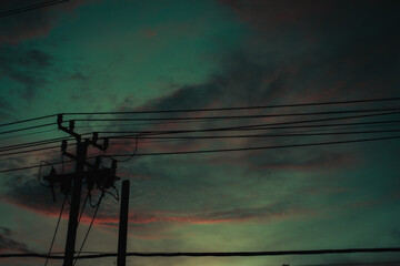 The shadow of the electric pole and the sky