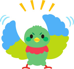 羽を広げて踊るカラフルな鳥