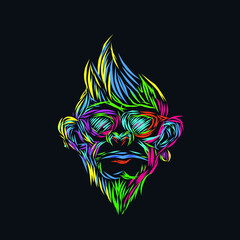 the monkey line pop art potrait colorful logo design with dark background