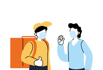 delivery man with mask and box vector design