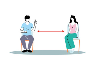 Fototapeta premium Social distancing between woman and man vector design