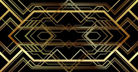 Art Deco banner with golden gatsby ornament. Horizontal background in retro style. Looped animation.