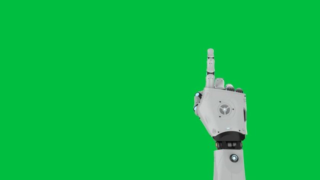 3d rendering cyborg hand pointing on green screen background 4k animation
