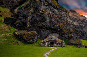Rutshellir historical old cave farm in Iceland
