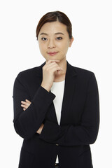 Businesswoman smiling and contemplating