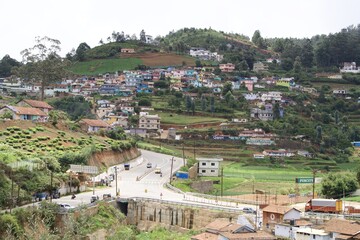 Fototapeta na wymiar Top view of mountain village 