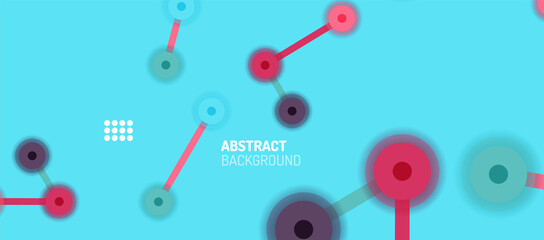 Flat style geometric abstract background, round dots or circle connections on color background. Technology network concept.