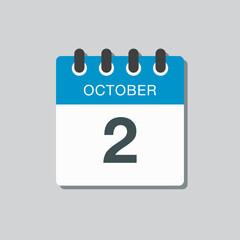 Calendar icon day 2 October, template icon date
