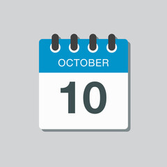 Calendar icon day 10 October, template icon date