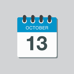Calendar icon day 13 October, template icon date