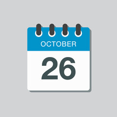 Calendar icon day 26 October, template icon date