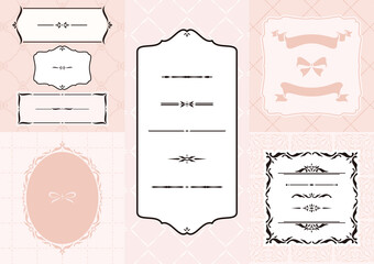 ガーリー フレーム 背景 模様 飾り罫 リボン 装飾 セット