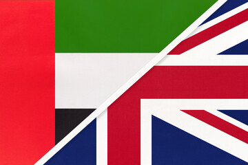 United Arab Emirates or UAE and United Kingdom or UK, symbol of national flags. Championship between countries.