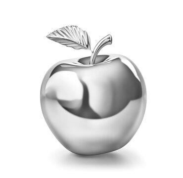 Silver apple isolated on white. Clipping path included
