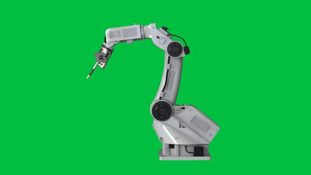 3d rendering welding robotic arm isolated on green screen  background 4k animation