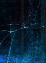 Broken ice texture. Fractured glass. Blue cracked frozen surface with dust scratches.