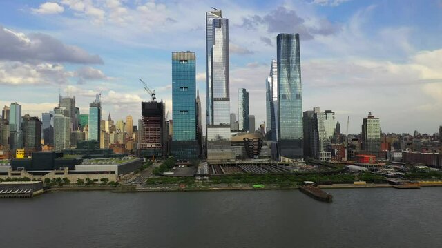 Aerial Slider Shot View of the Hudson Yard Skyline in New York City