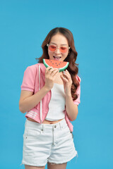 Woman eating watermelon