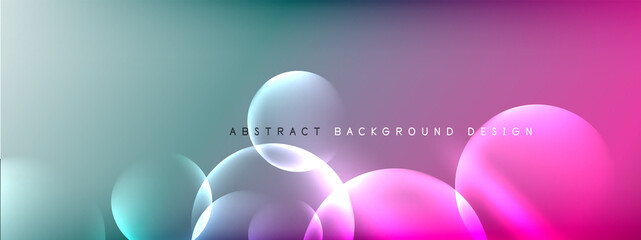 Vector abstract background liquid bubble circles on fluid gradient with shadows and light effects. Shiny design templates for text