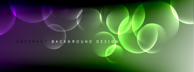 Vector abstract background liquid bubble circles on fluid gradient with shadows and light effects. Shiny design templates for text