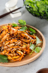 Ear appetizer with vegetables and fresh herbs