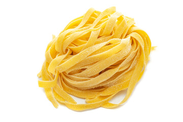 Fresh colored egg pappardelle pasta isolated on a white background