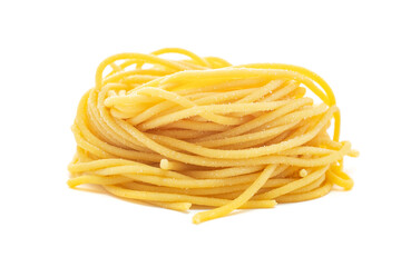 Fresh uncooked spaghetti pasta isolated on a white background
