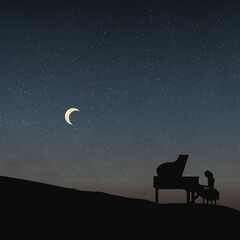 A Female Pianist, Under The Moonlight