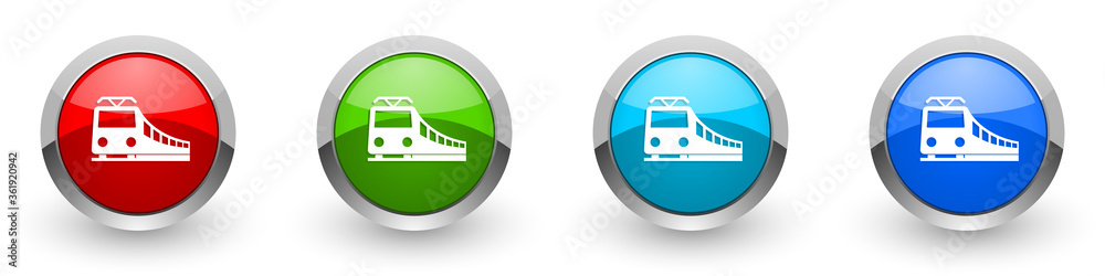 Aufkleber train silver metallic glossy icons, railway, transportation concept set of modern design buttons for