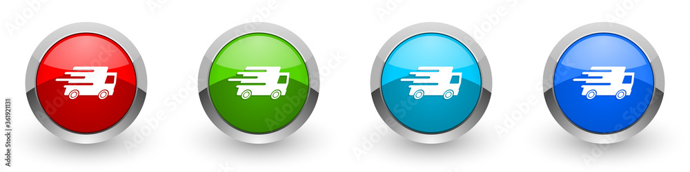 Aufkleber speed transport silver metallic glossy icons, fast delivery, truck concept set of modern design butt