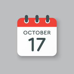 Calendar icon day 17 October, template icon date