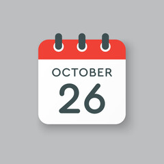 Calendar icon day 26 October, template icon date