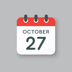 Calendar icon day 27 October, template icon date