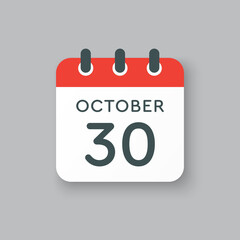 Calendar icon day 30 October, template icon date