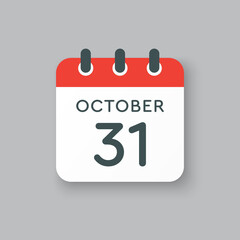 Calendar icon day 31 October, template icon date