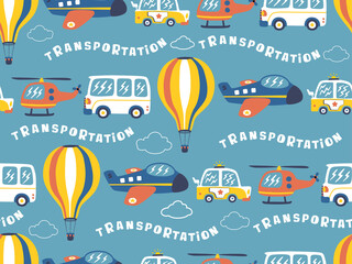 seamless pattern of transportations cartoon