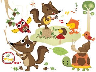 vector set of funny wood animals cartoon