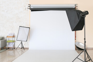 Interior of photo studio with modern equipment